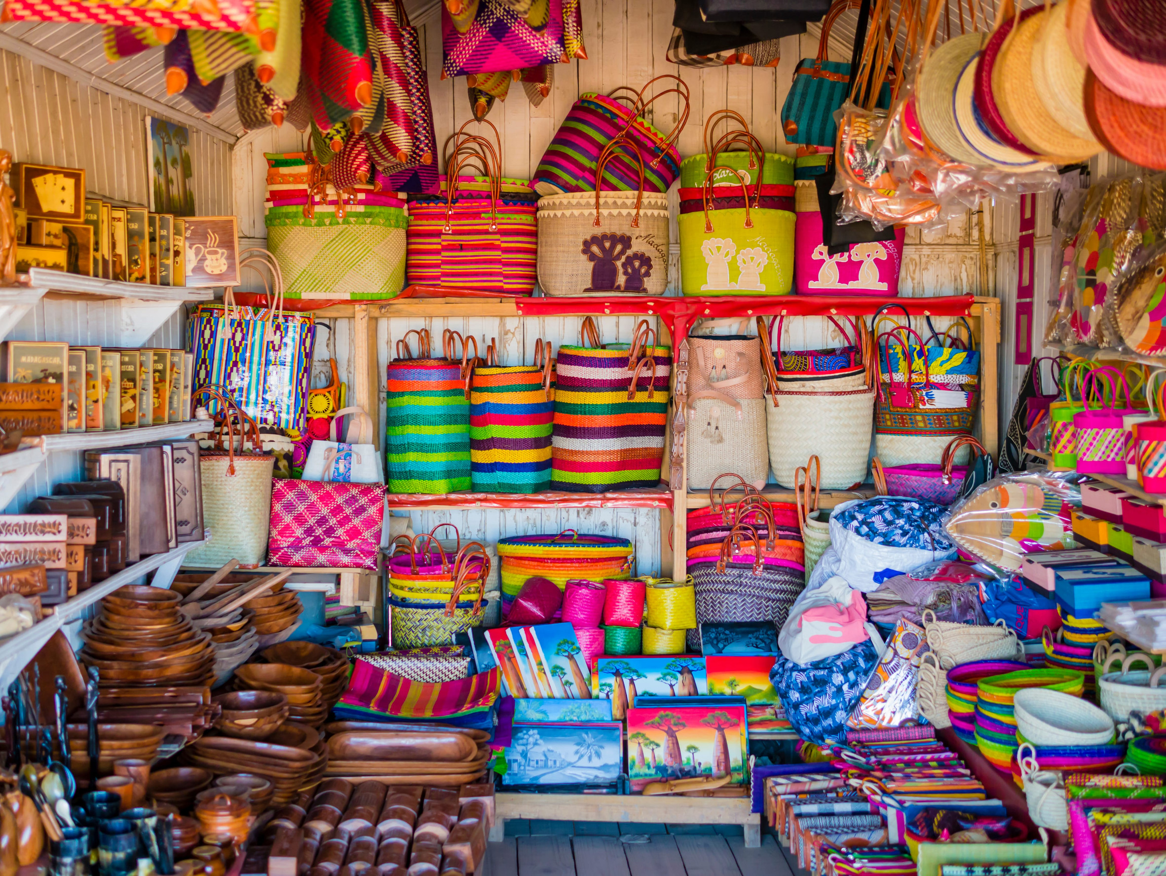 A Colourful Stall With Handmade Souvenirs In Madagascar