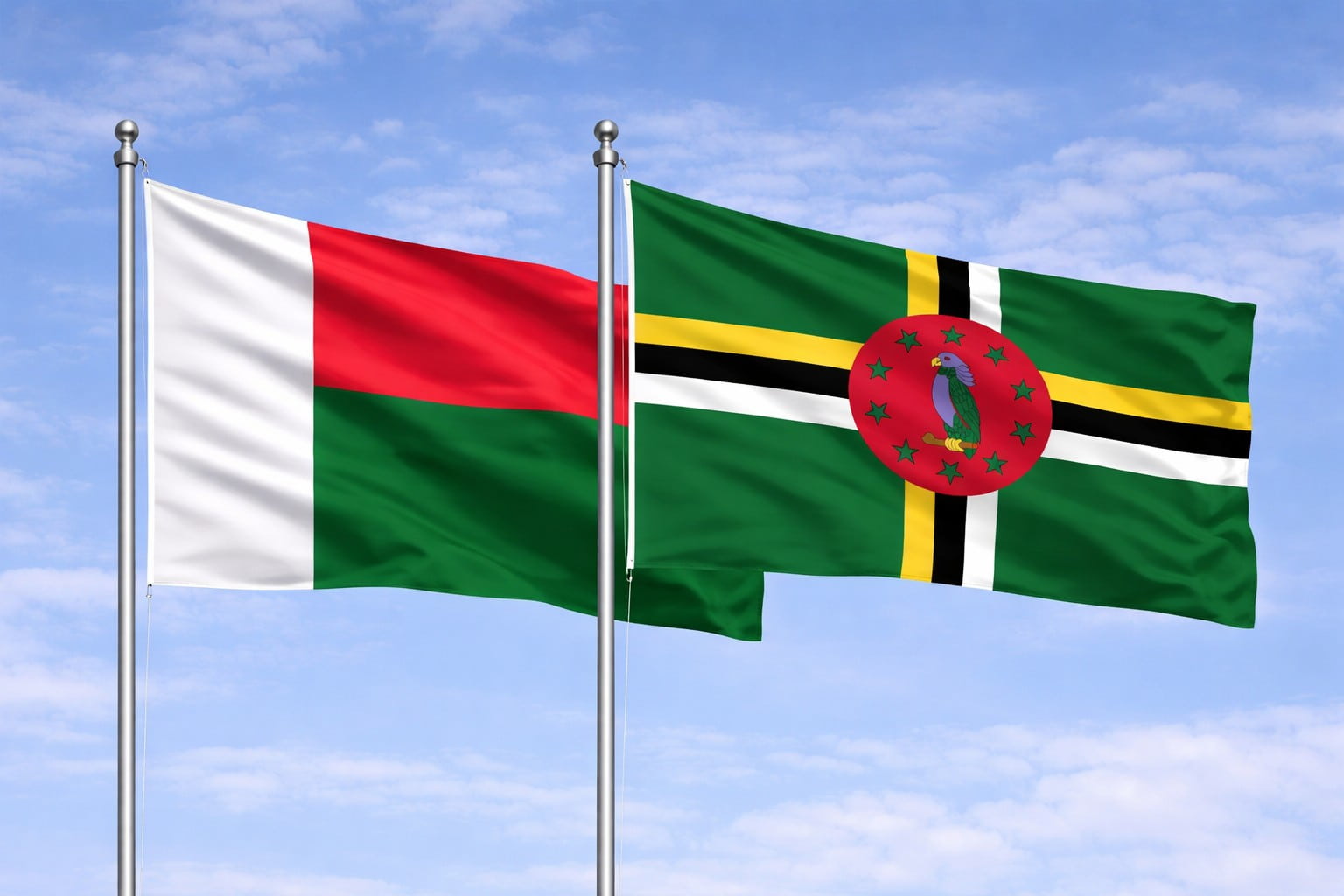 Madadgascar Flag And Dominica Flag