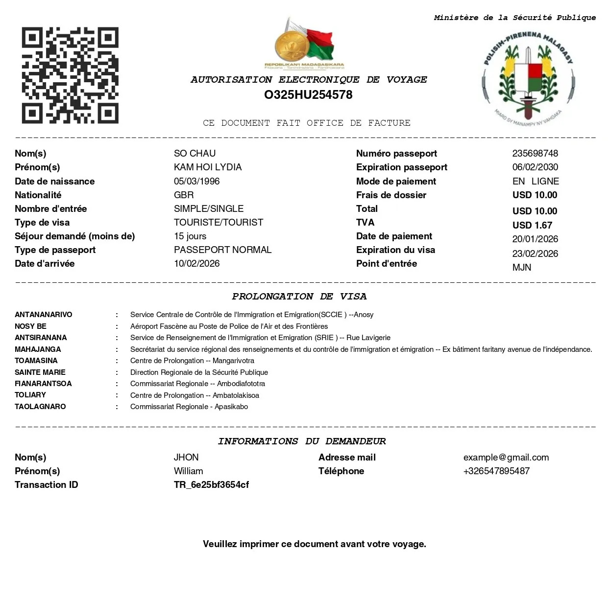 Madagascar Evisa Sample