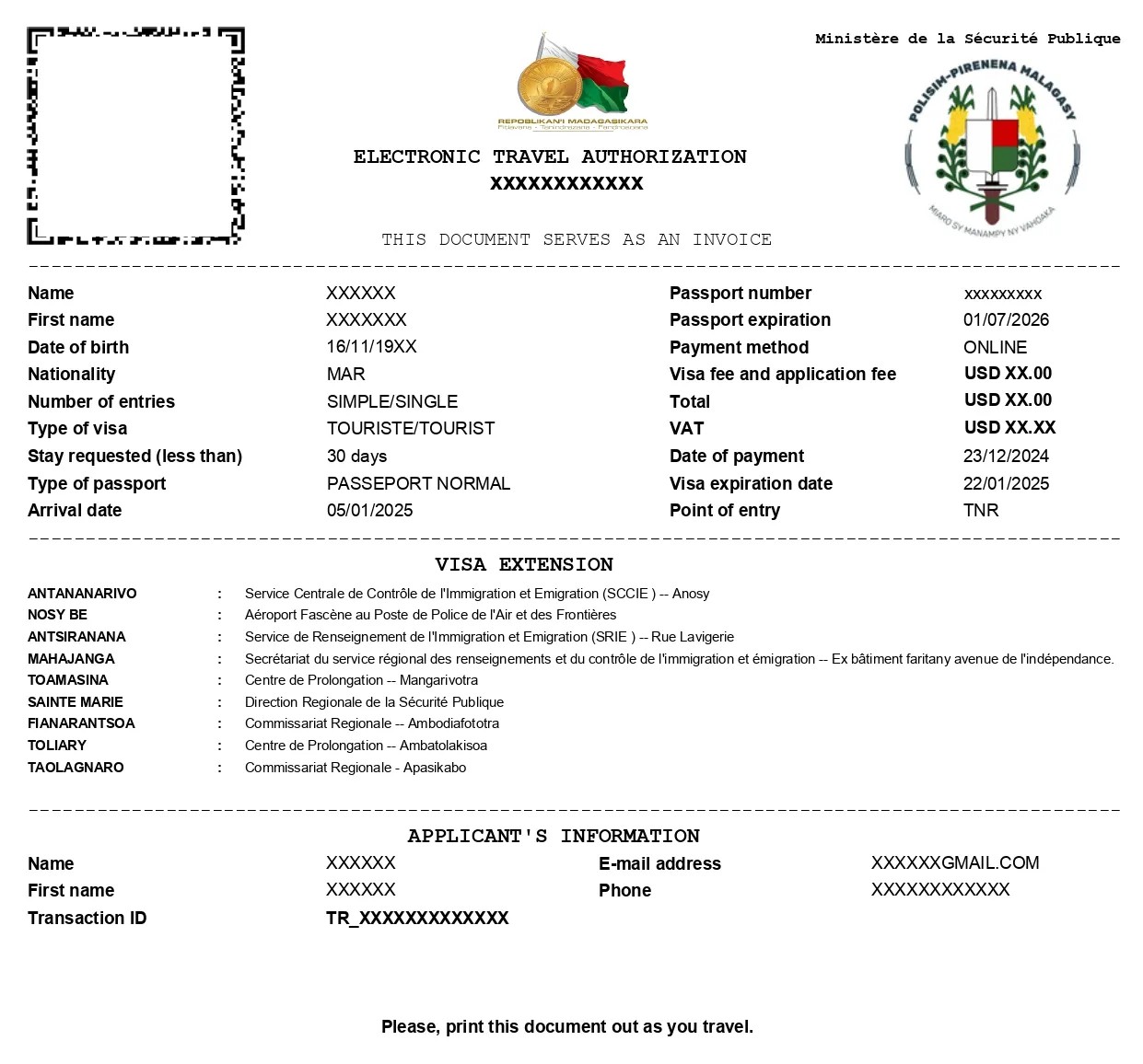 Madagascar Evisa Sample Madagascar Evisa Sample