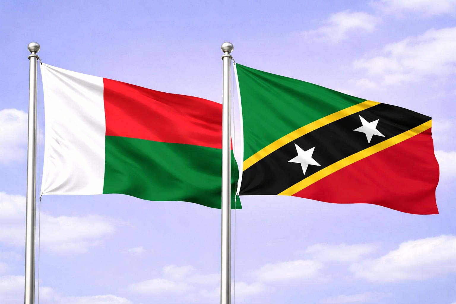 Madagascar Flag And And Saint Kitts And Nevis Flag