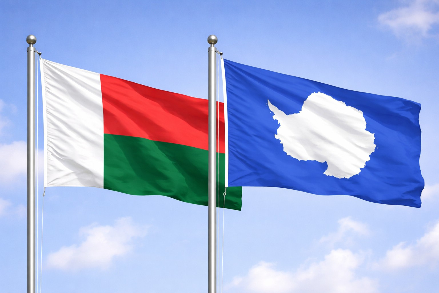 Madagascar Flag And Antarctica Flag