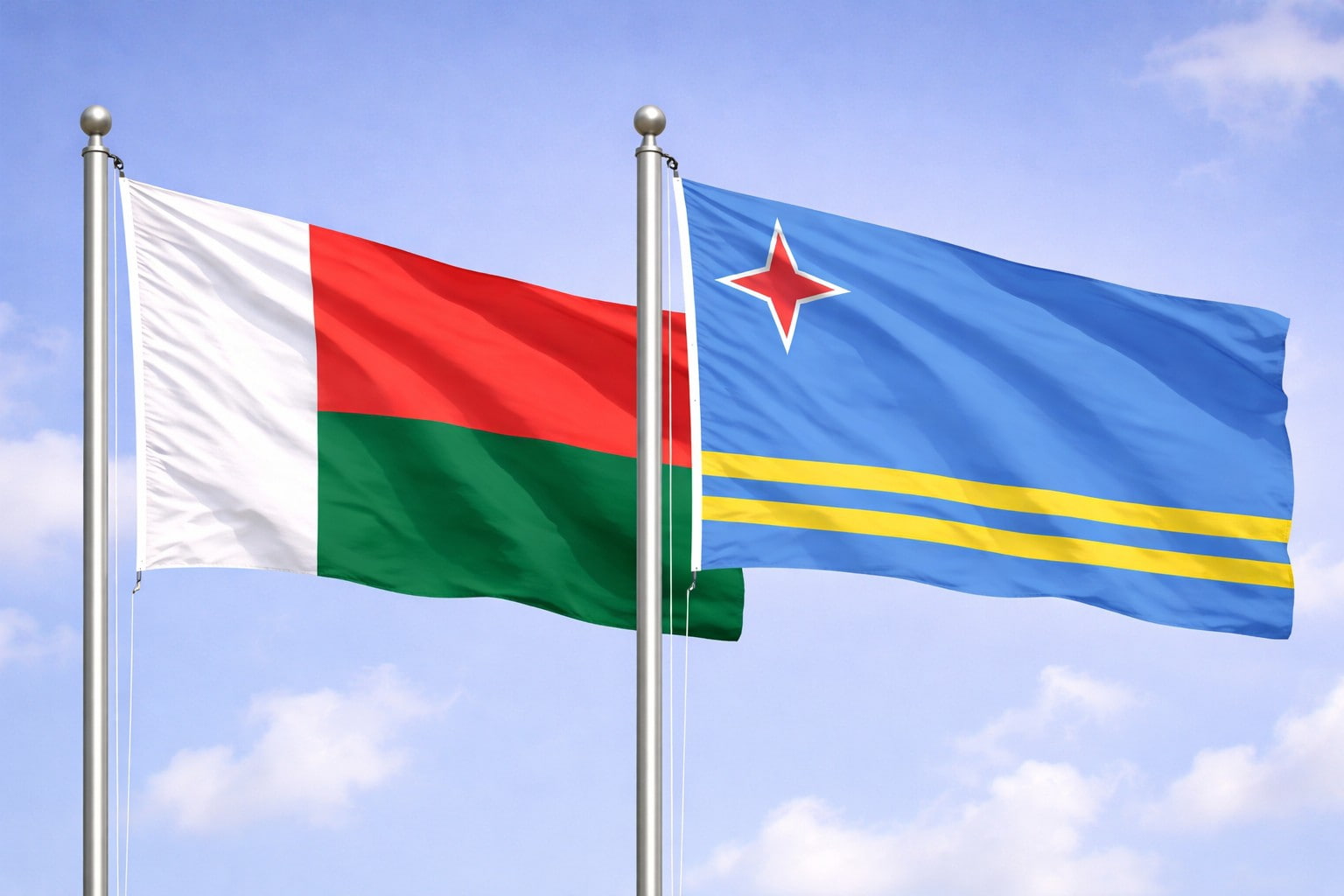 Madagascar Flag And Aruba Flag