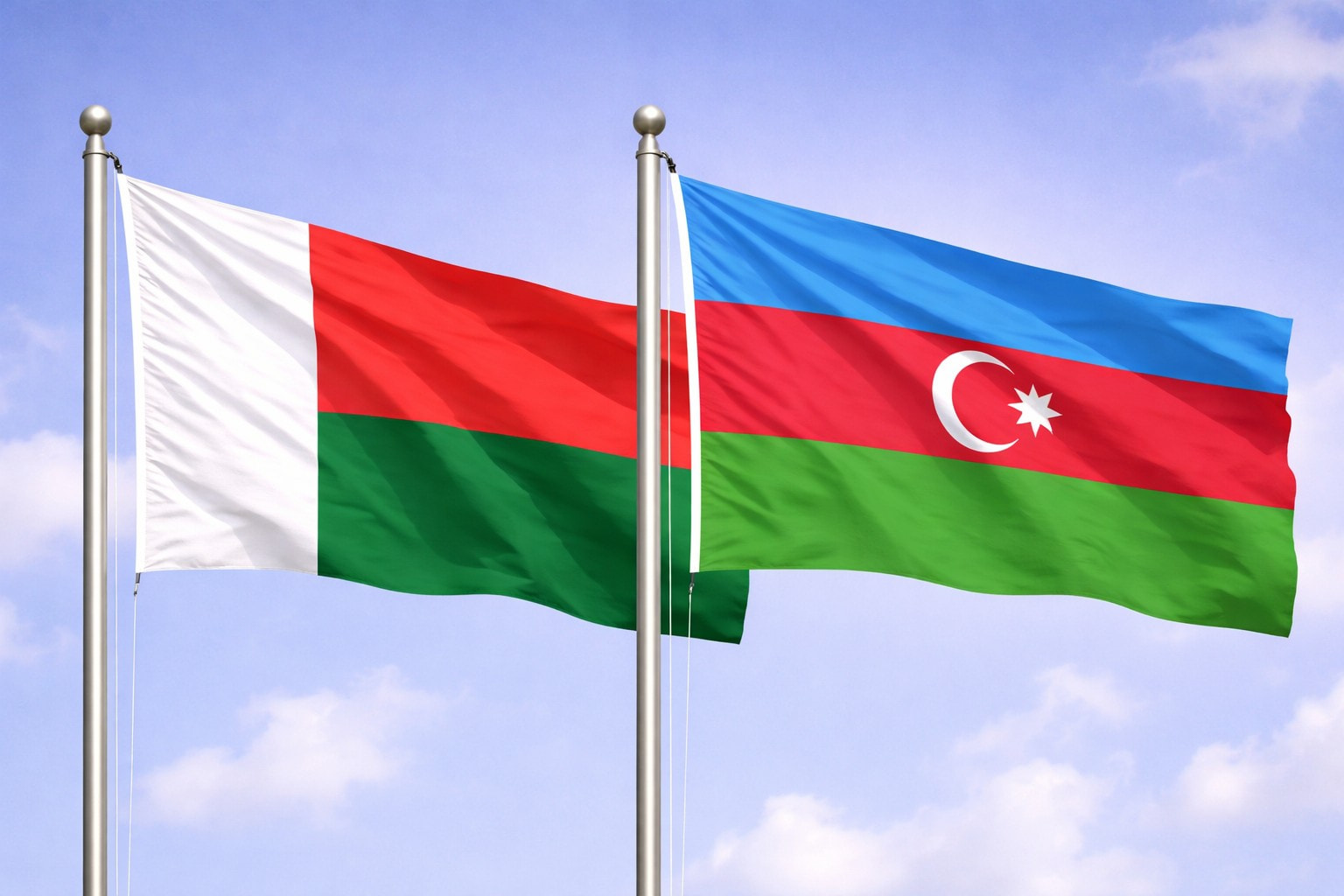 Madagascar Flag And Azerbaijan Flag