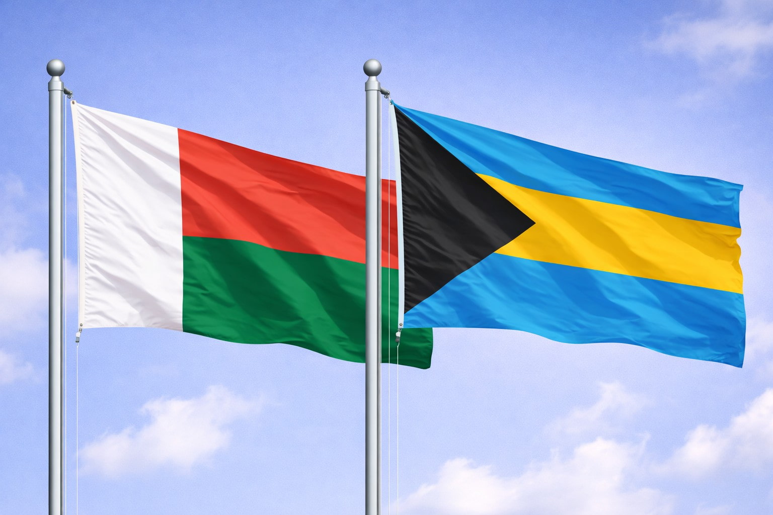 Madagascar Flag And Bahamas Flag