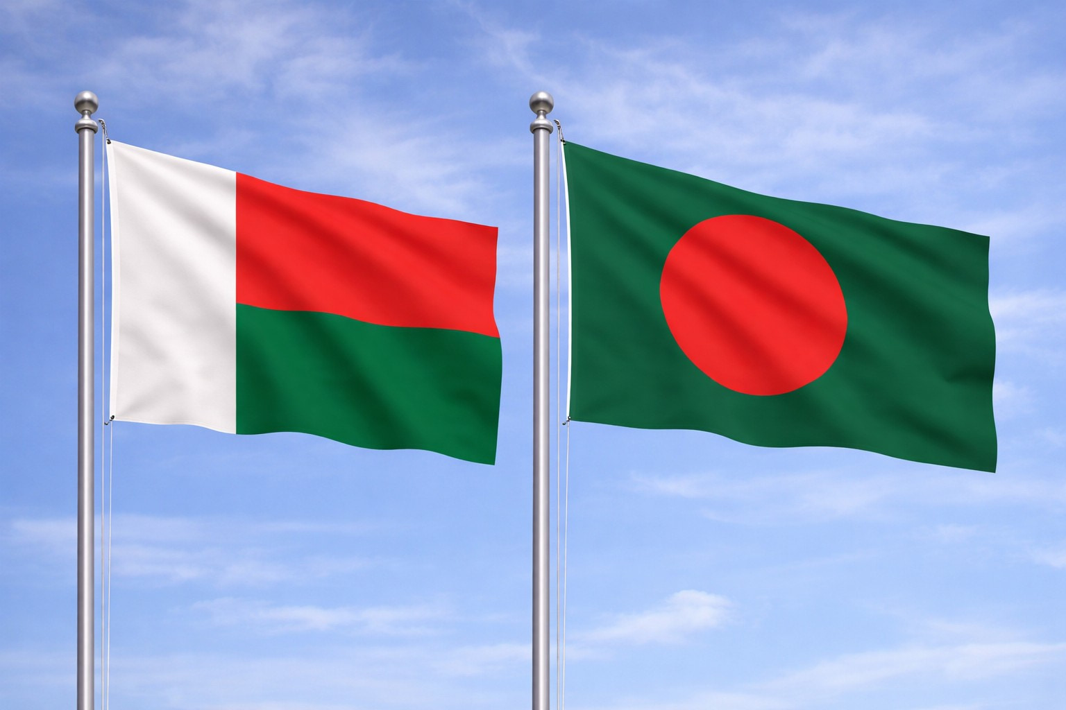 Madagascar Flag And Bangladesh Flag