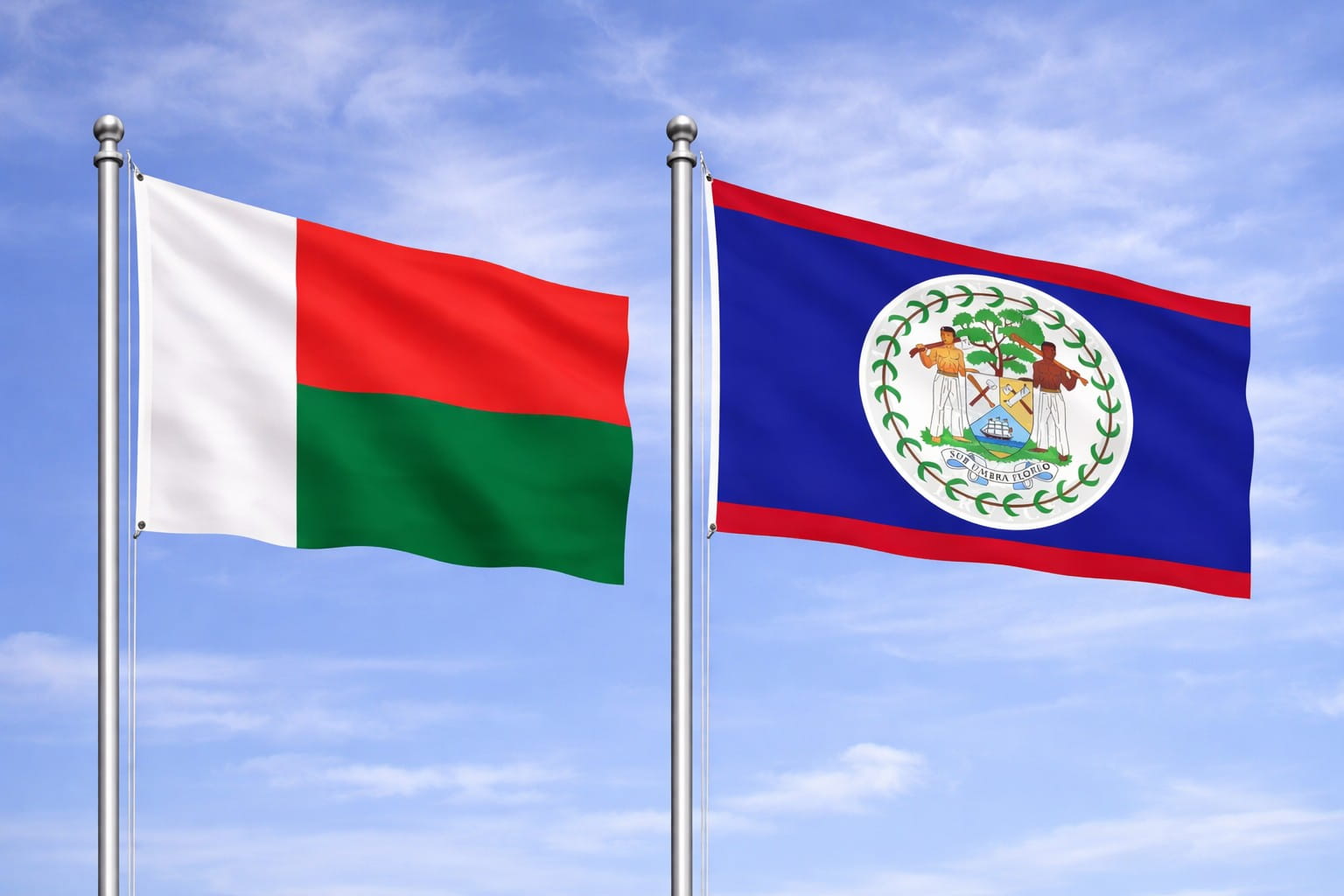 Madagascar Flag And Belize Flag