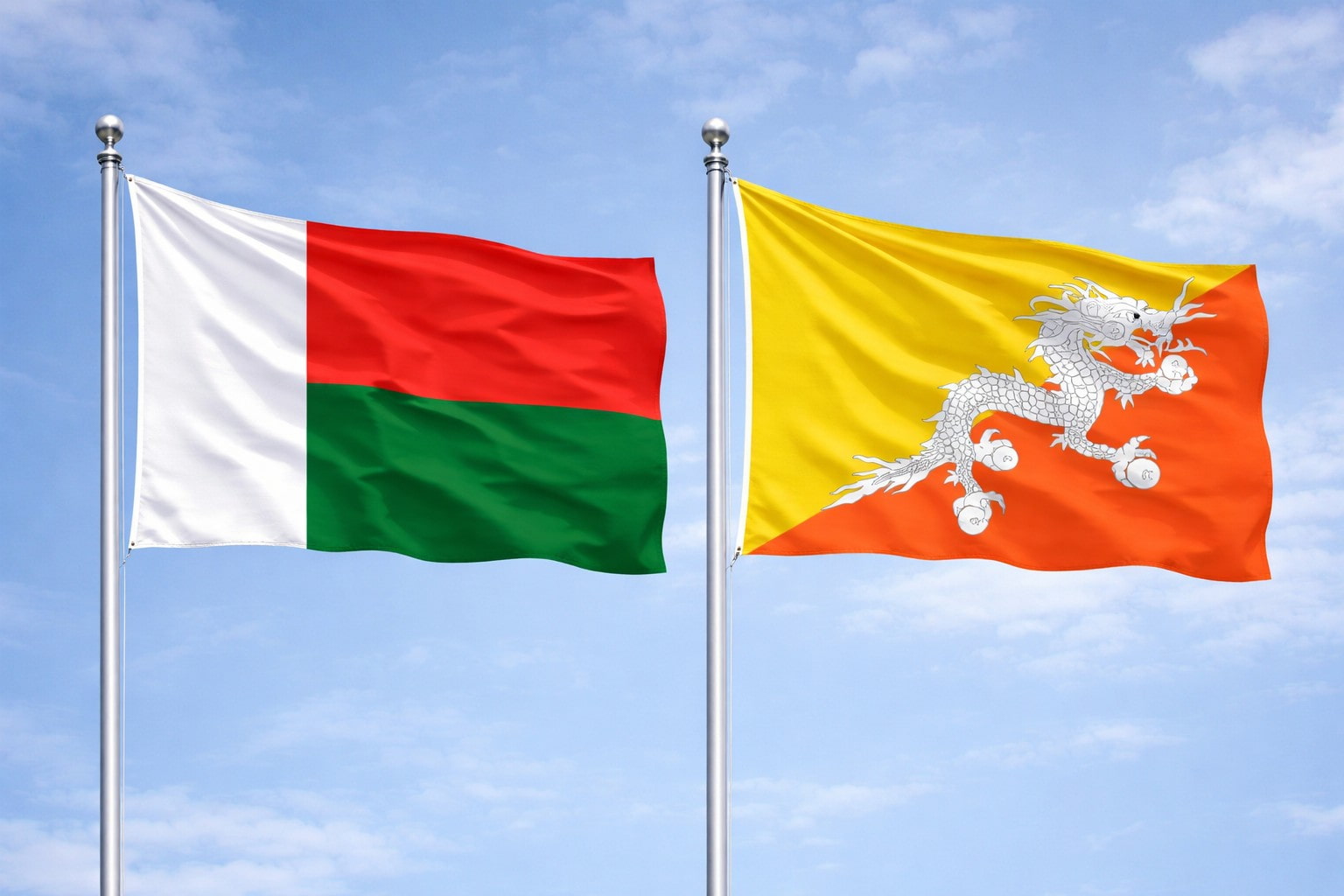 Madagascar Flag And Bhutan Flag