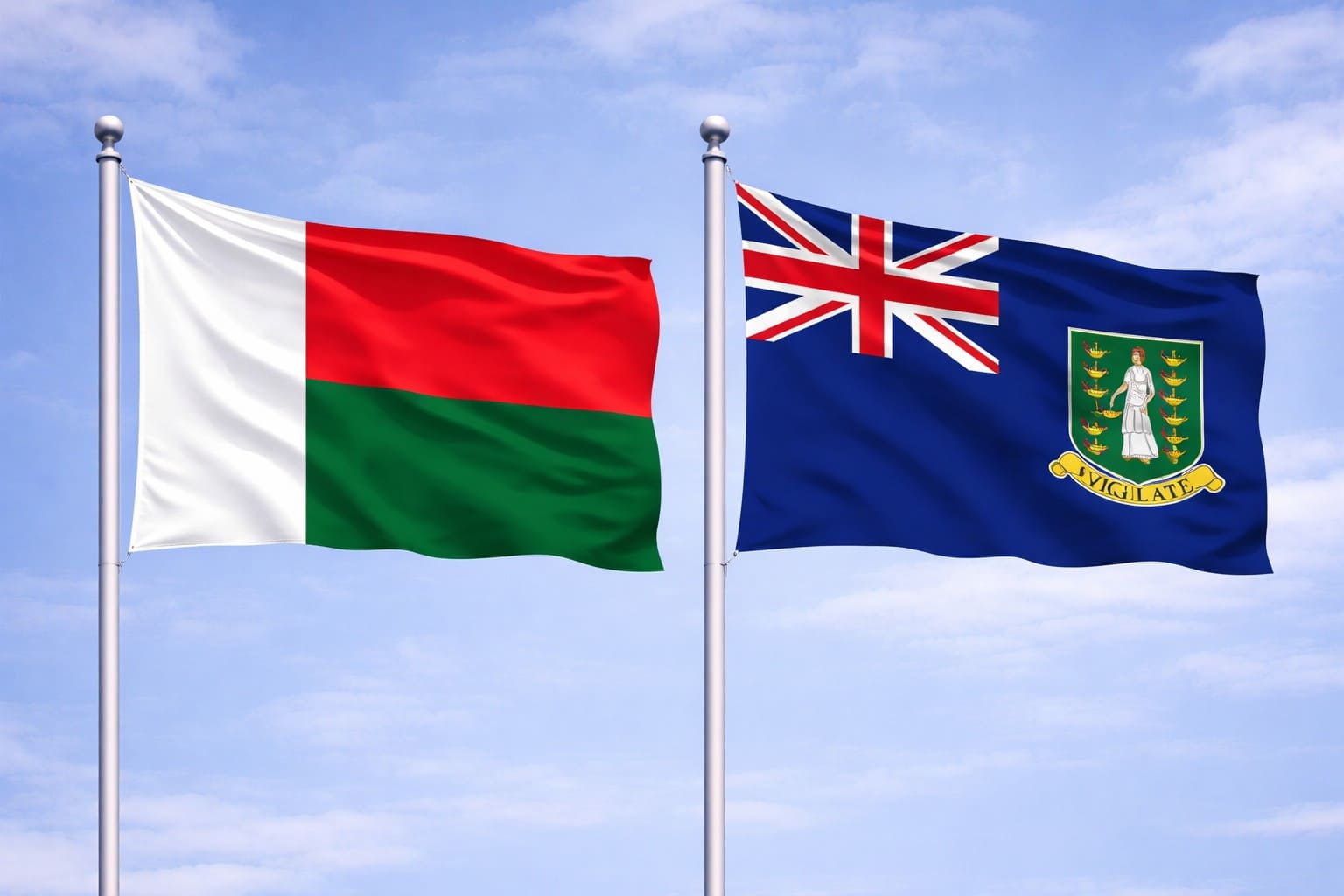 Madagascar Flag And British Virgin Islands Flag