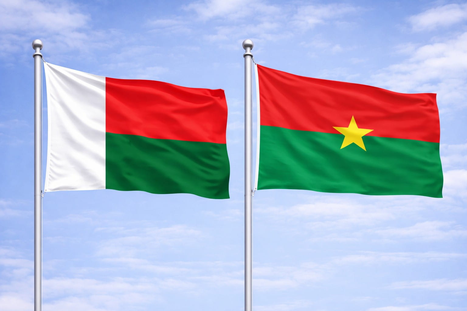 Madagascar Flag And Burkina Faso Flag