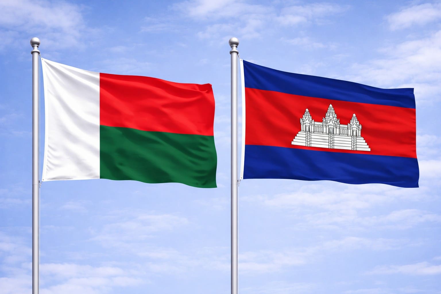 Madagascar Flag And Cambodia Flag