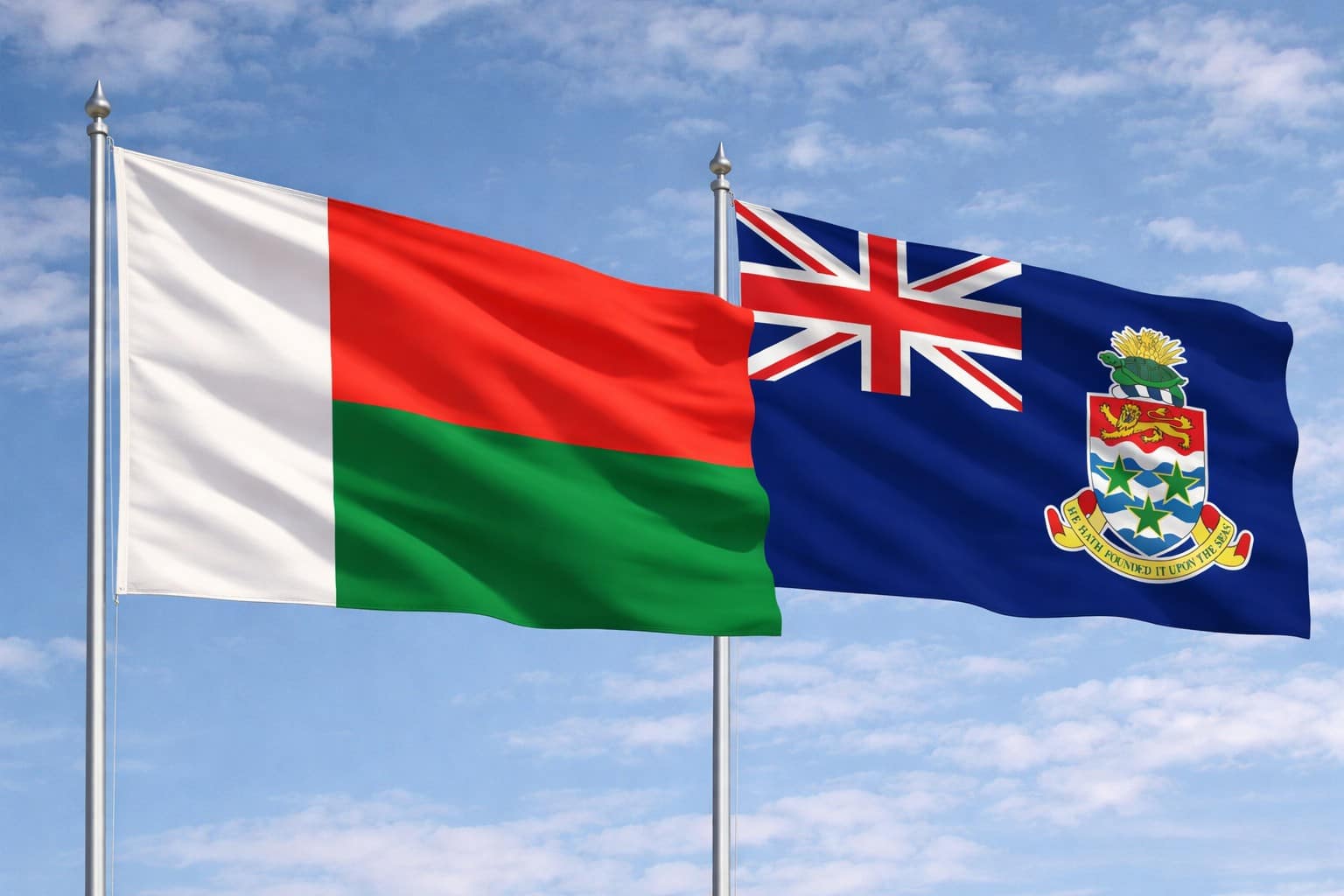 Madagascar Flag And Cayman Flag