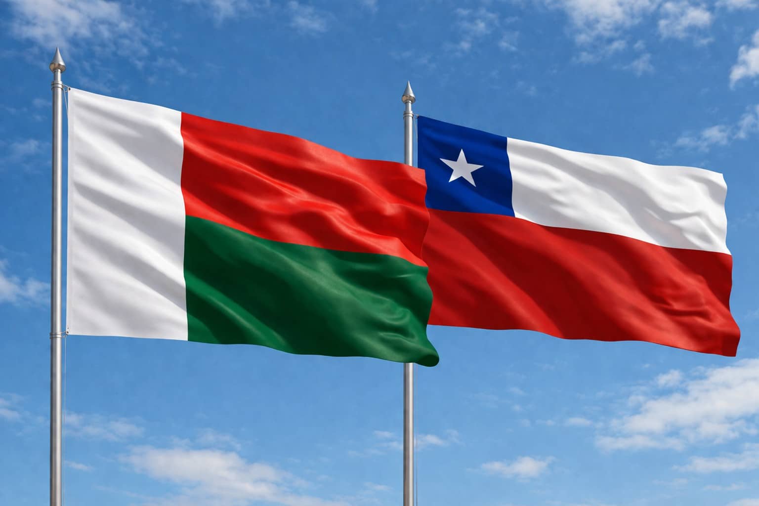 Madagascar Flag And Chile Flag