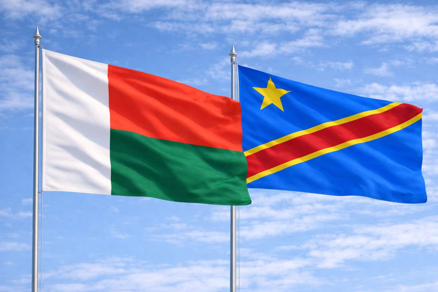 Madagascar Flag And Congo Democratic Republic Of The Flag