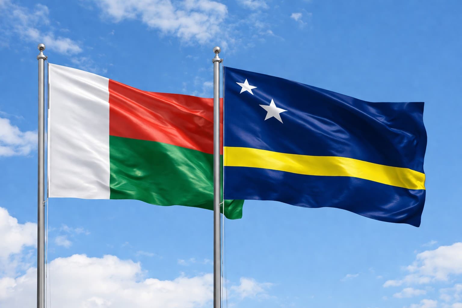 Madagascar Flag And Curacao Flag