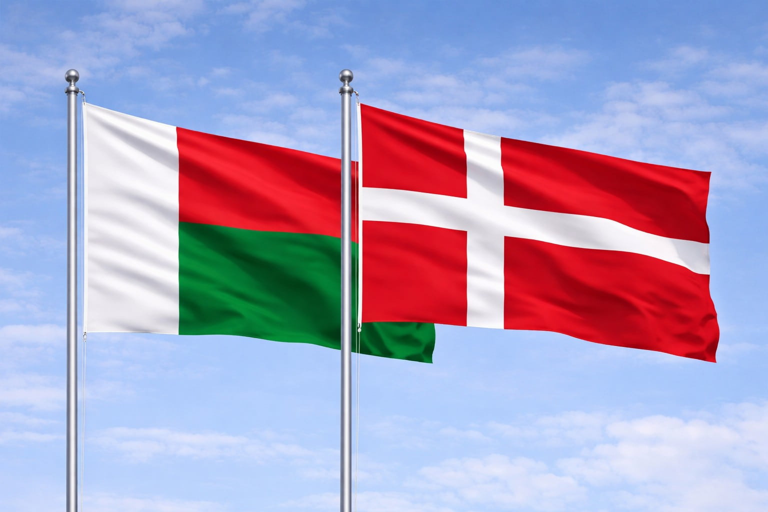 Madagascar Flag And Denmark Flag