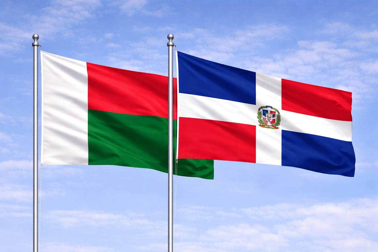 Madagascar Flag And Dominican Republic Flag