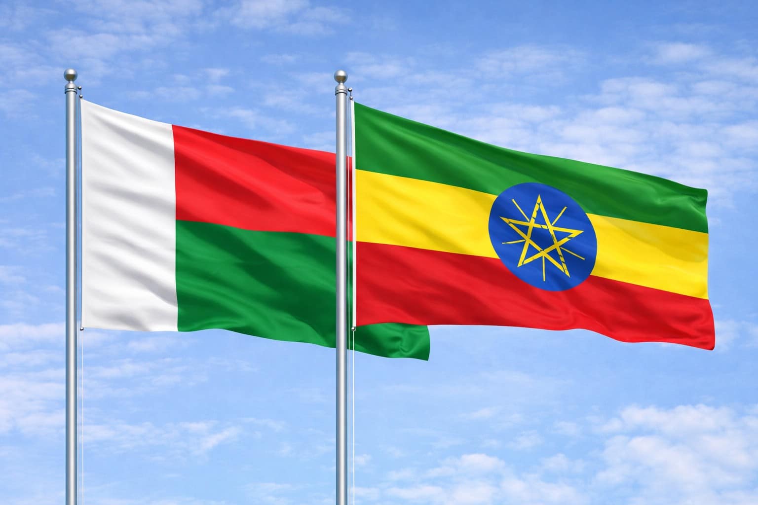 Madagascar Flag And Ethiopia Flag
