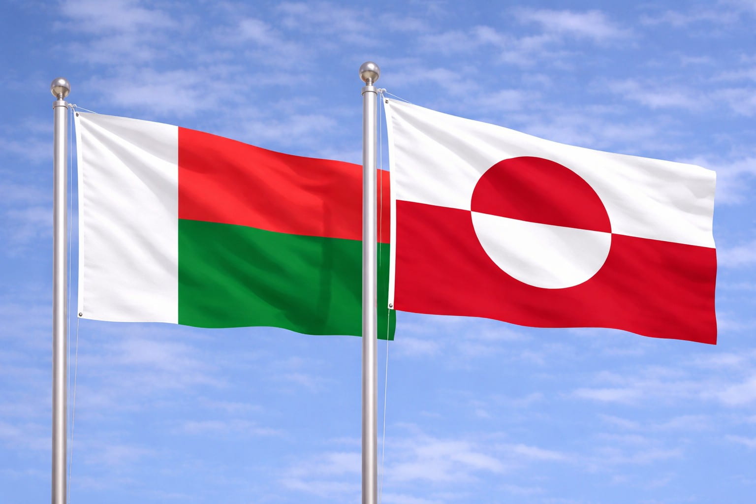 Madagascar Flag And Greenland Flag