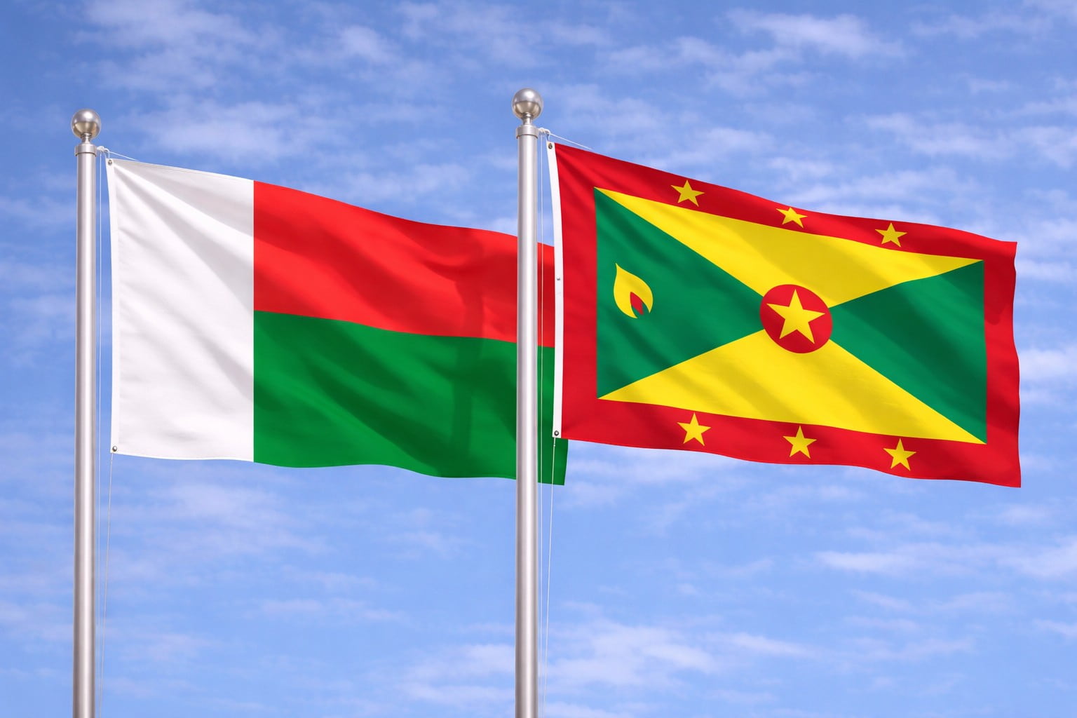 Madagascar Flag And Grenada Flag