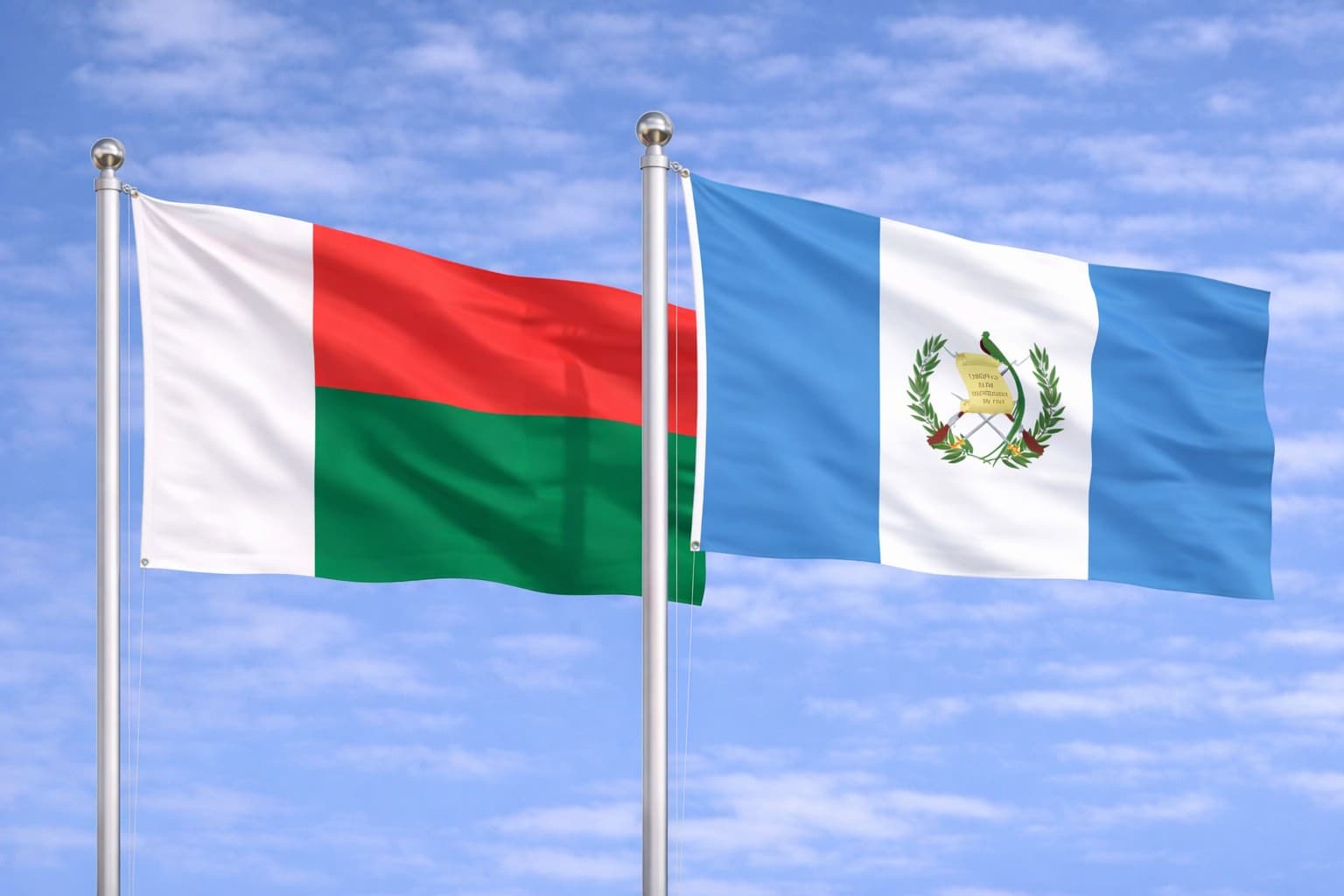 Madagascar Flag And Guatemela Flag