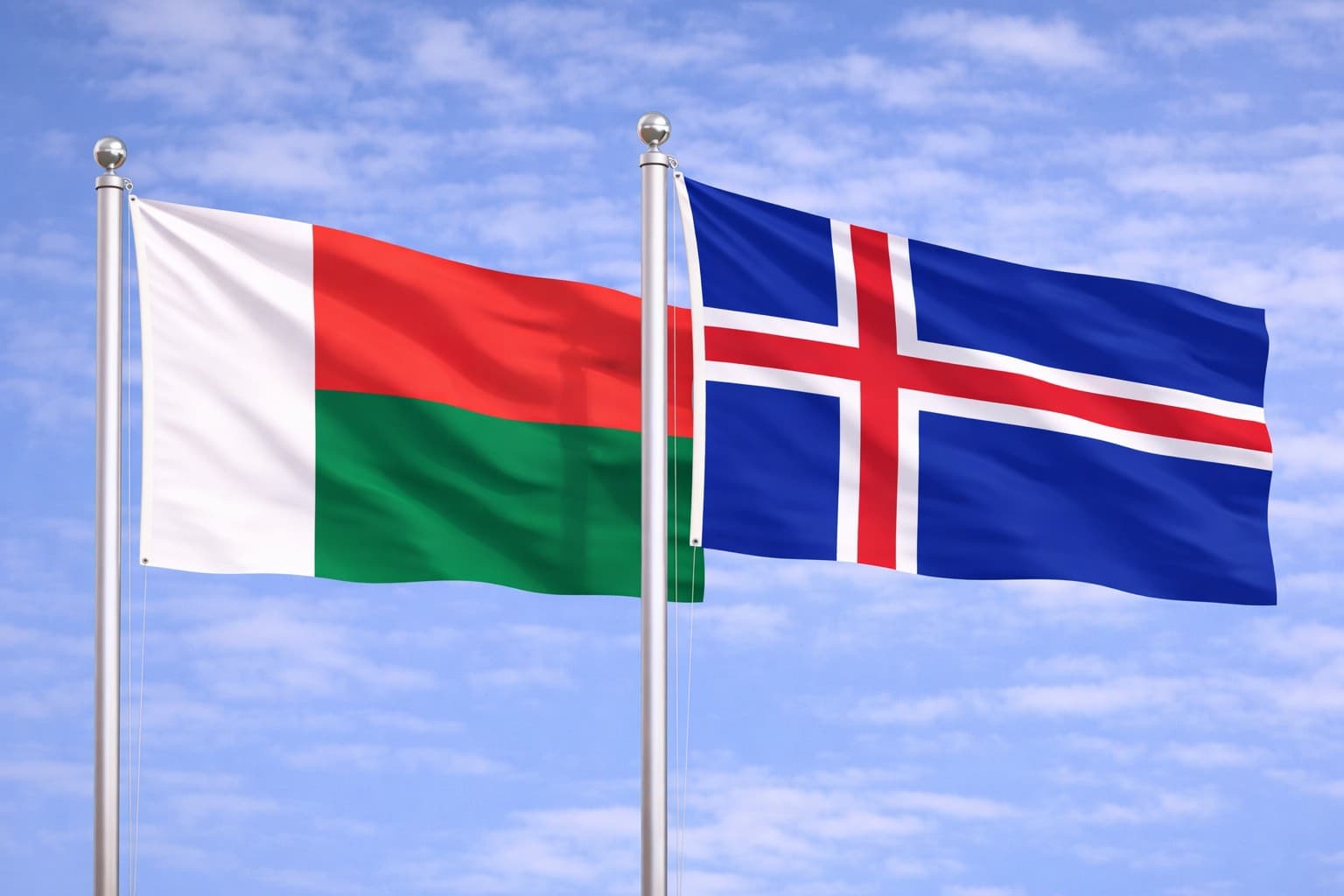 Madagascar Flag And Iceland Flag