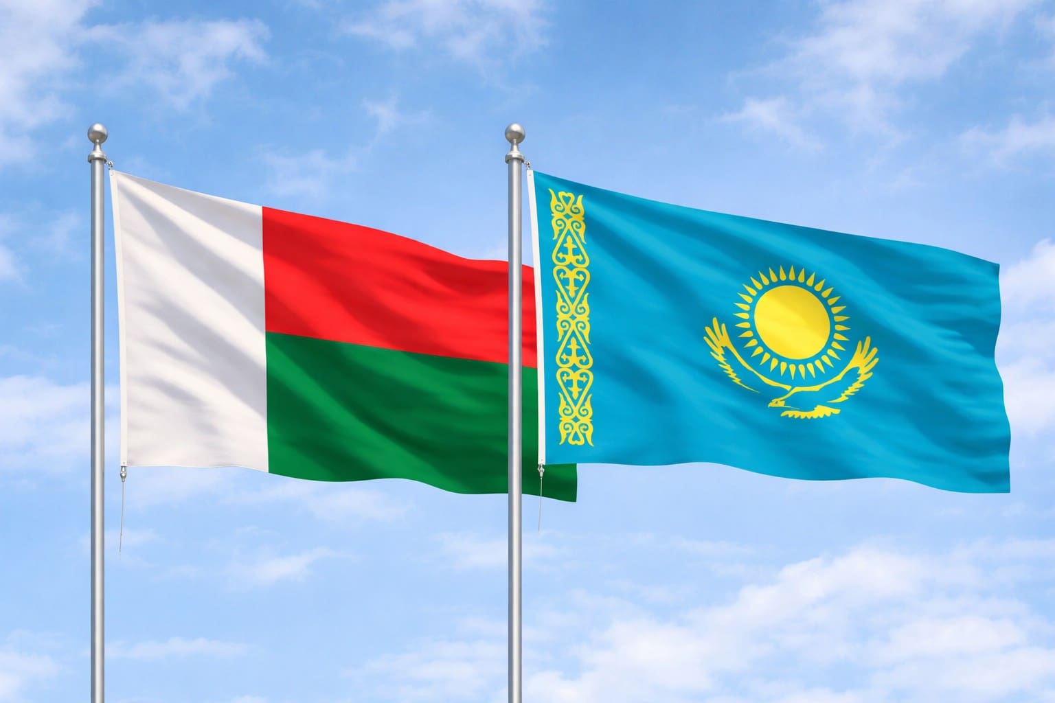 Madagascar Flag And Kazakhstan Flag