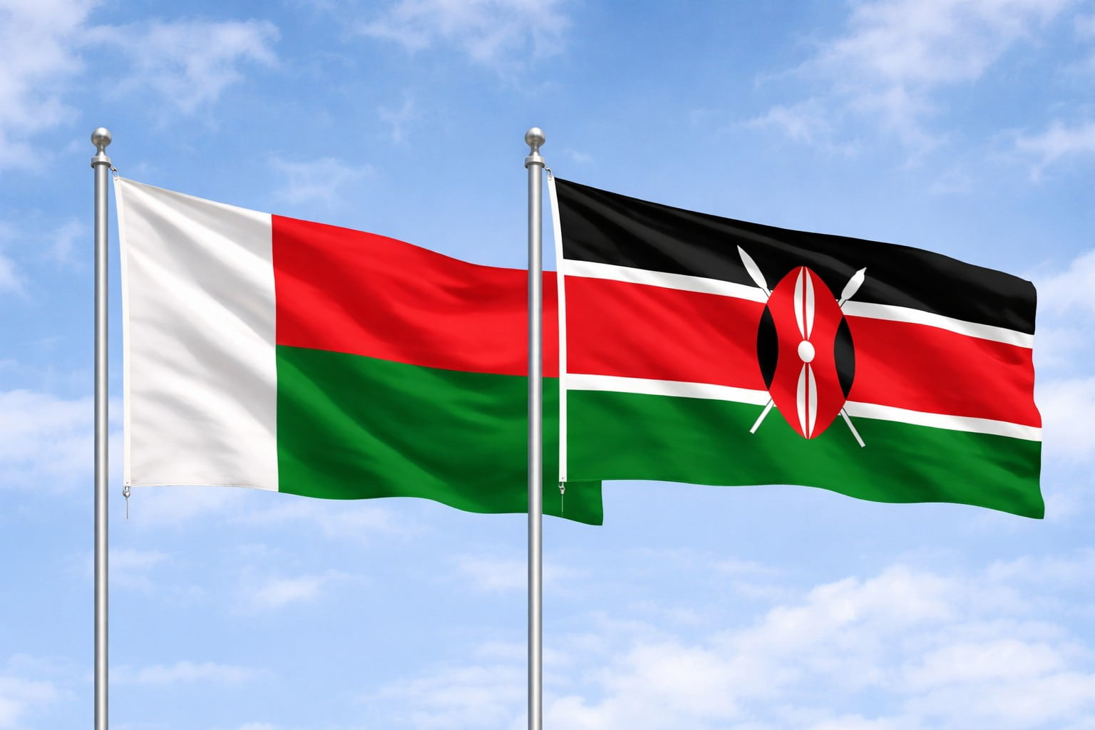 Madagascar Flag And Kenya Flag