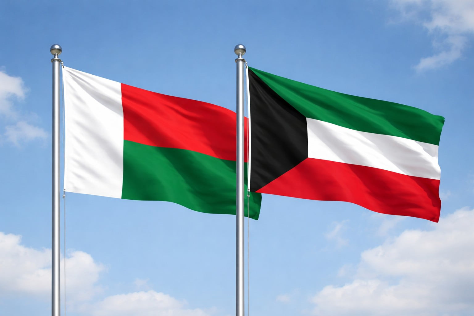 Madagascar Flag And Kuwait Flag