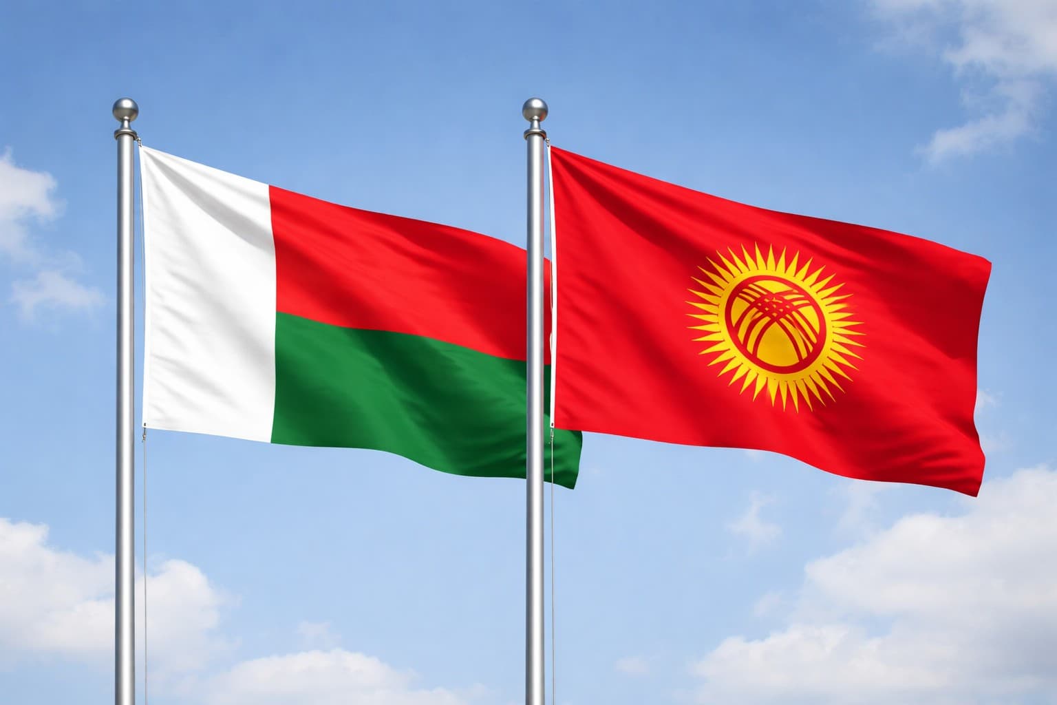 Madagascar Flag And Kyrgyzstan Flag