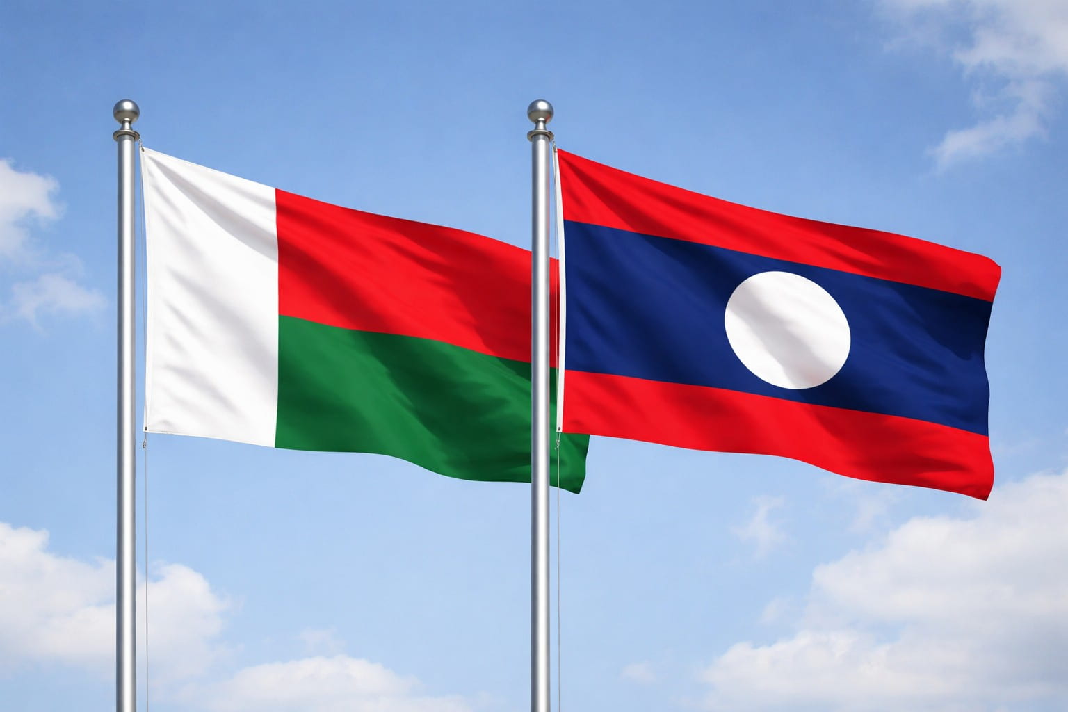Madagascar Flag And Laos Flag
