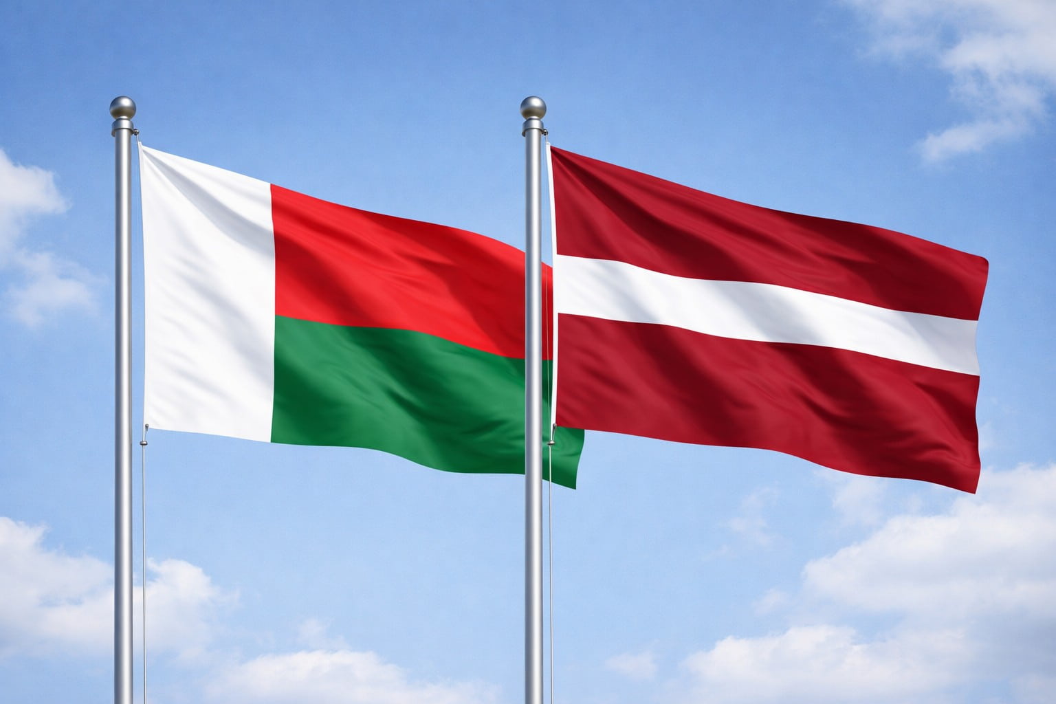 Madagascar Flag And Lativa Flag