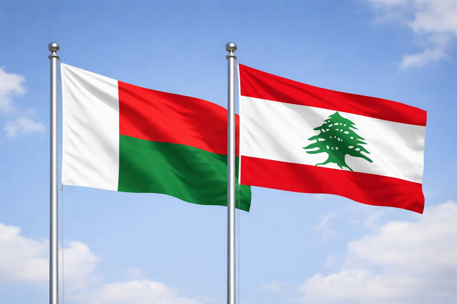 Madagascar Flag And Lebanon Flag