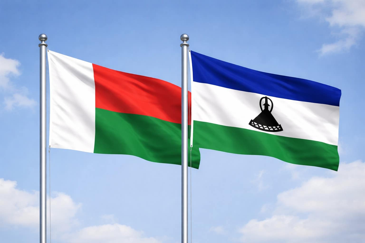 Madagascar Flag And Lesotho Flag