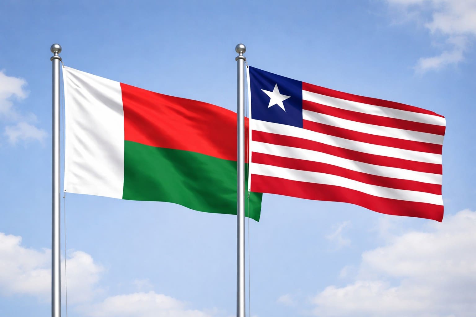 Madagascar Flag And Liberia Flag
