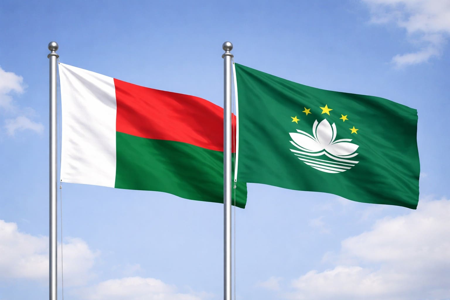 Madagascar Flag And Macau Flag