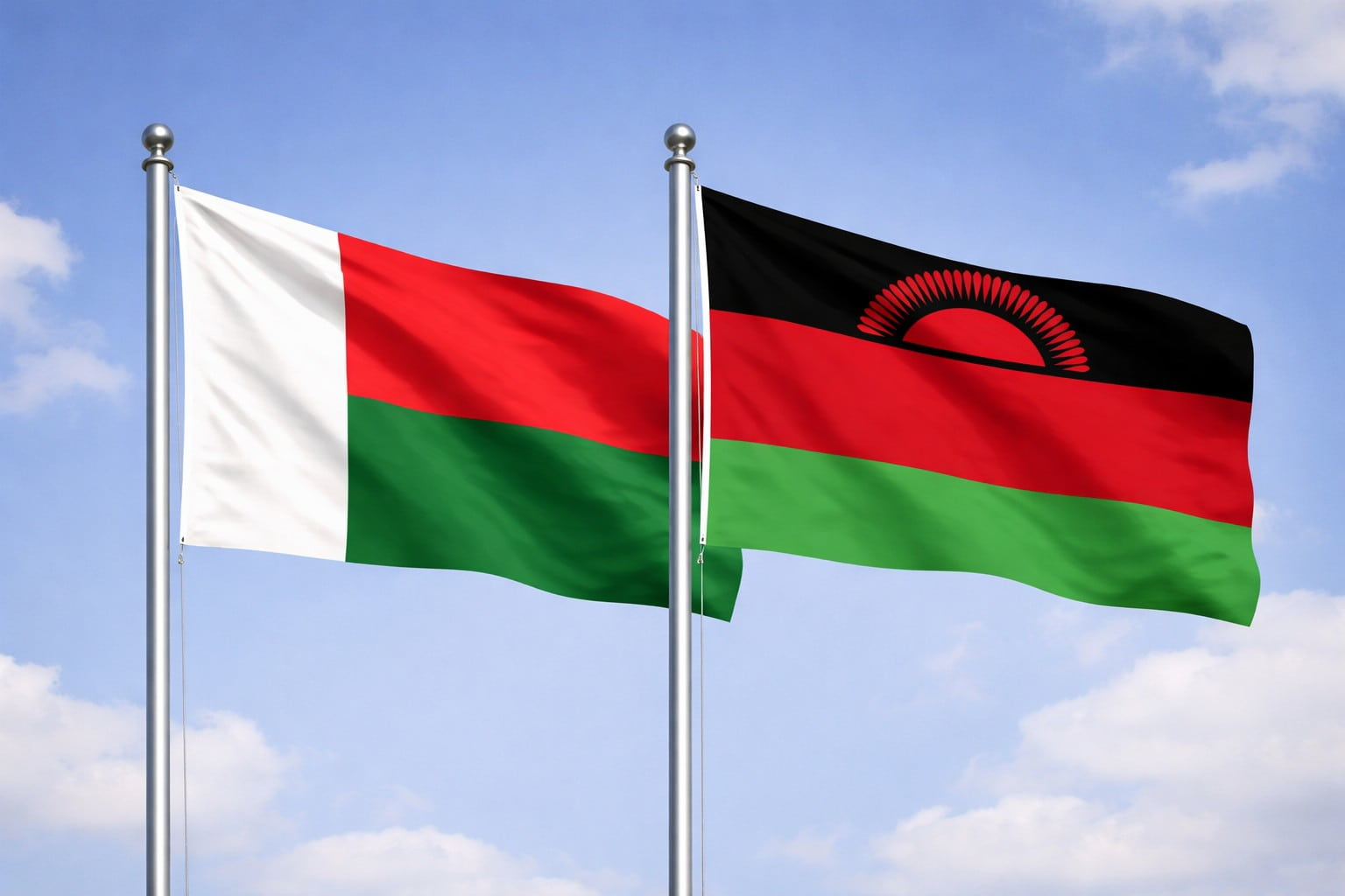 Madagascar Flag And Malawi Flag