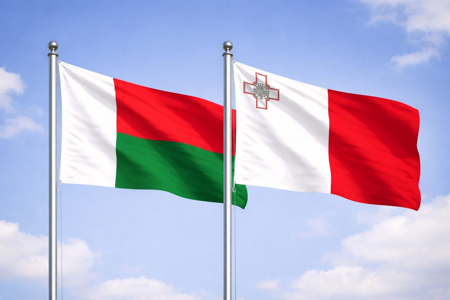 Madagascar Flag And Malta Flag