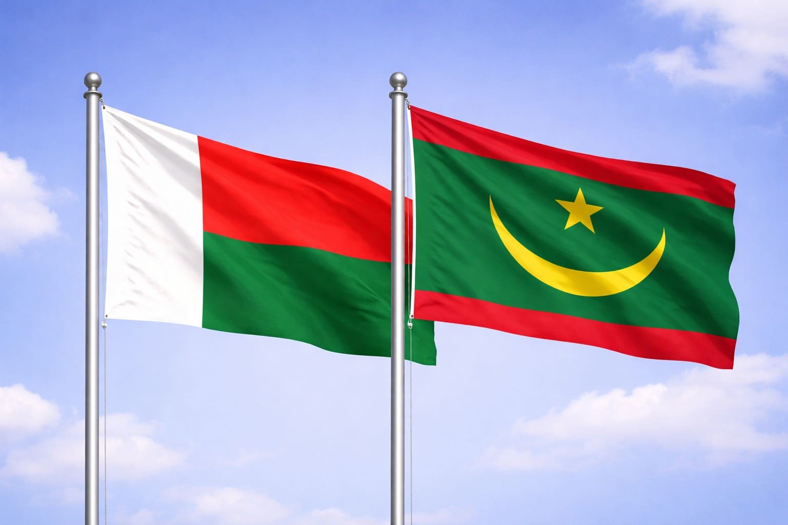 Madagascar Flag And Mauritania Flag