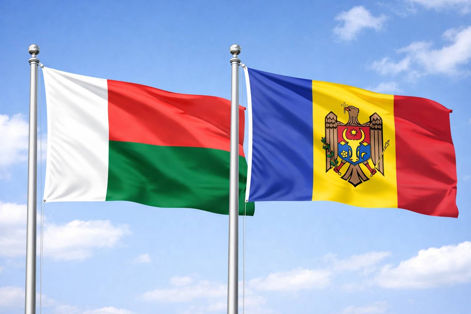 Madagascar Flag And Moldova Flag