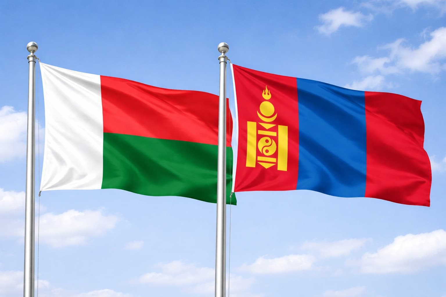 Madagascar Flag And Mongolia Flag