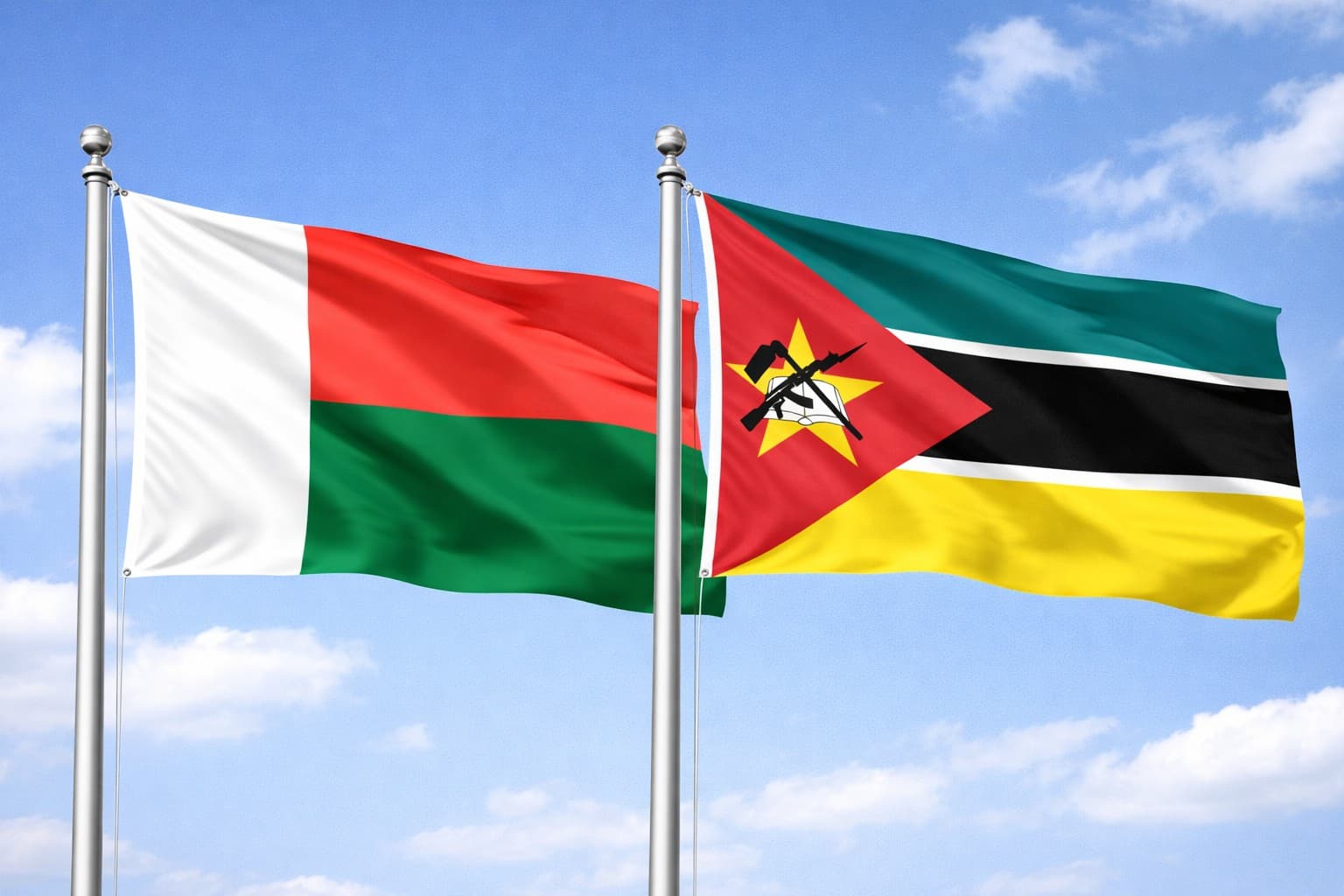 Madagascar Flag And Mozambique Flag