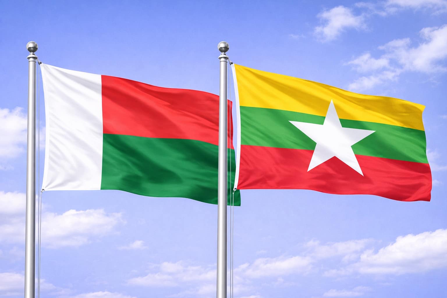 Madagascar Flag And Myanmar Flag
