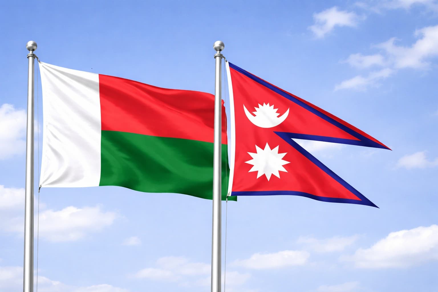 Madagascar Flag And Nepal Flag