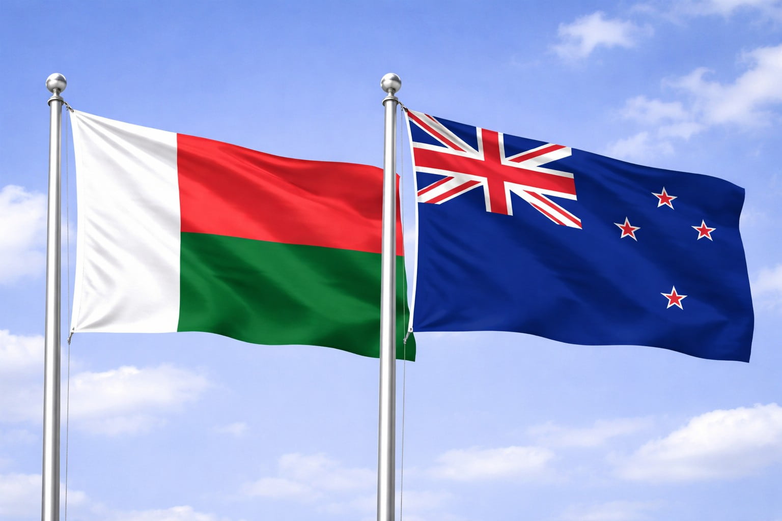 Madagascar Flag And New Zealand Flag