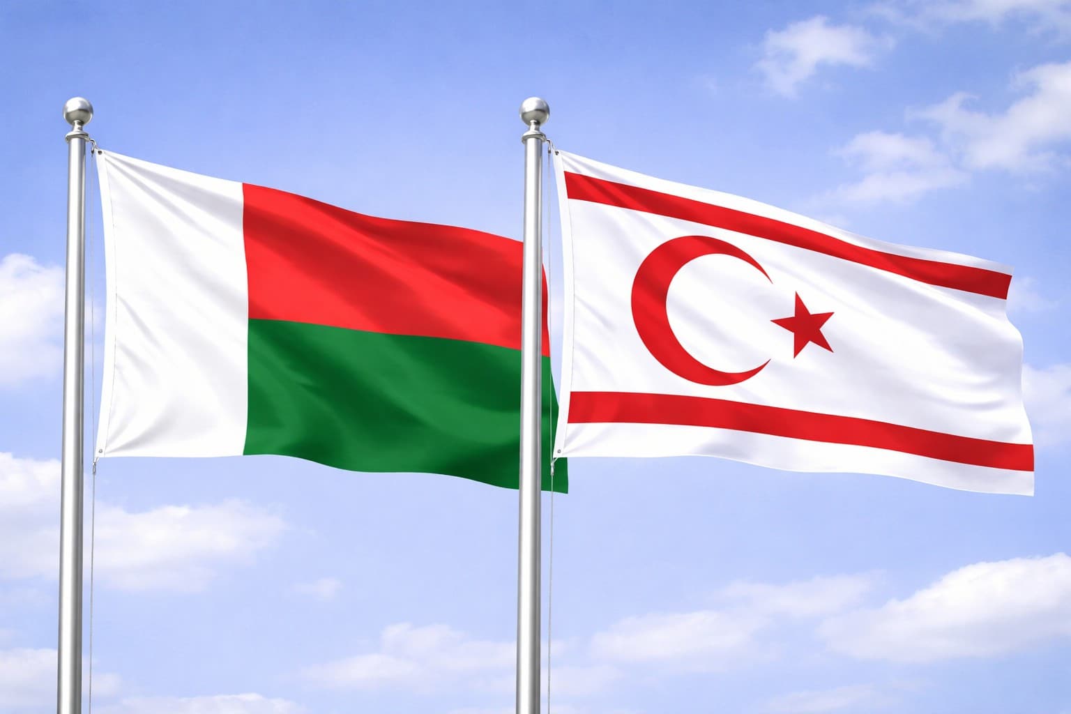 Madagascar Flag And Northern Cyprus Flag