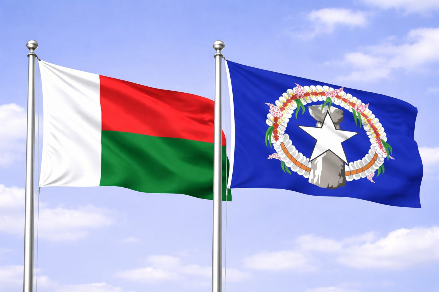 Madagascar Flag And Northern Marina Islands Flag