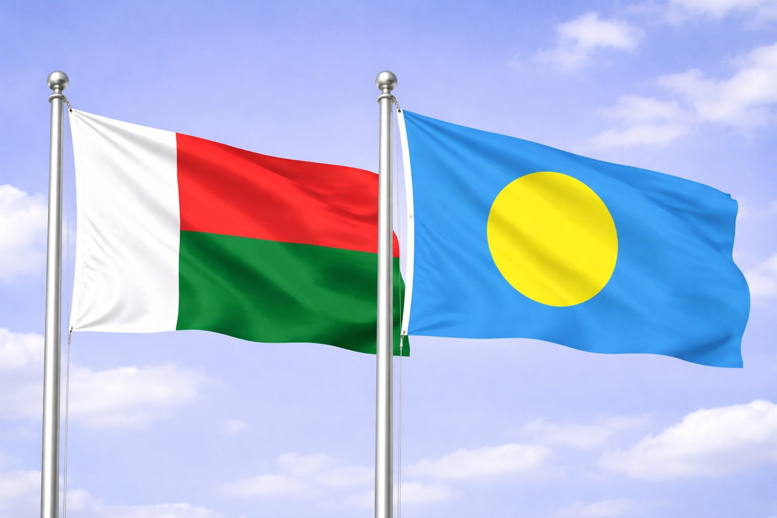 Madagascar Flag And Palau Flag