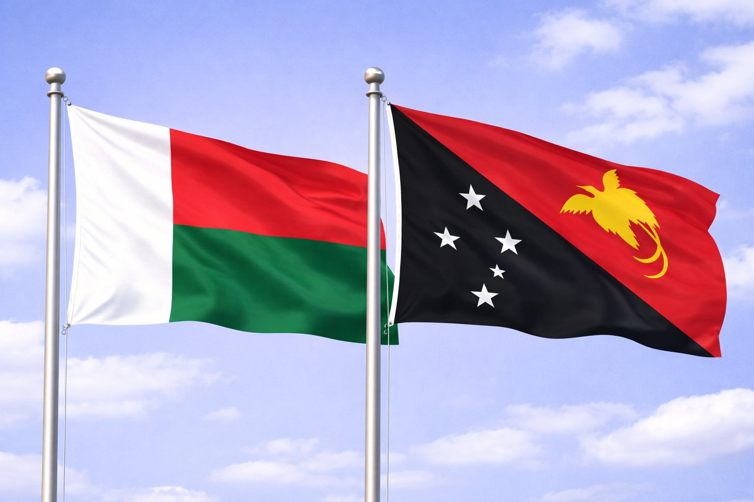 Madagascar Flag And Papua New Guinea Flag