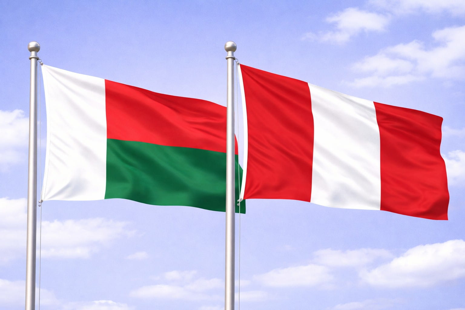 Madagascar Flag And Peru Flag